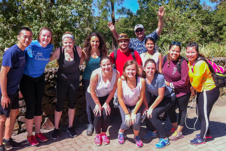 Elmhurst University students in academic centers pose for a group photo while on a Study Abroad Trip in Costa Rica