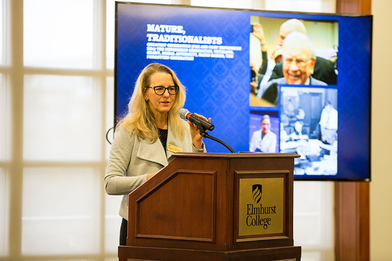 Soni Simpson, associate professor of business administration at Elmhurst College, presents during the ABCs of Gens Y and Z symposium on March 1.