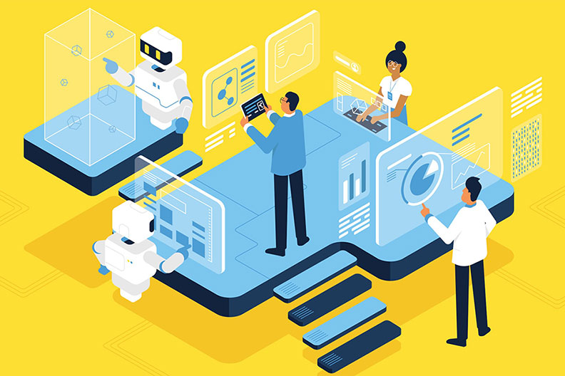 An illustration showing data scientists applying the human side of data to their work.