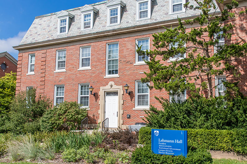 A photo of the exterior of Lehmann Hall on the campus of Elmhurst College.