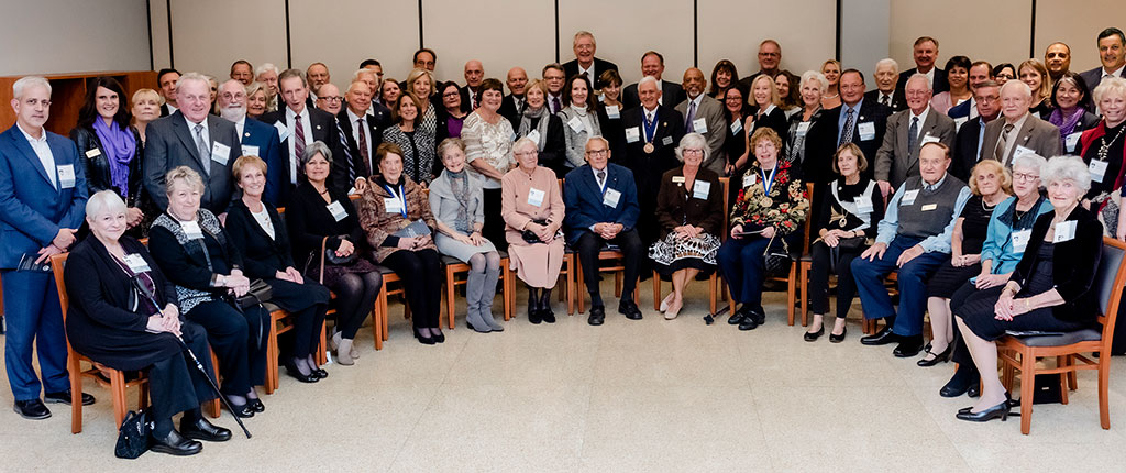 The members of Elmhurst College's President's Circle pose for a group photo at the Founders' Honors ceremony in 2019.