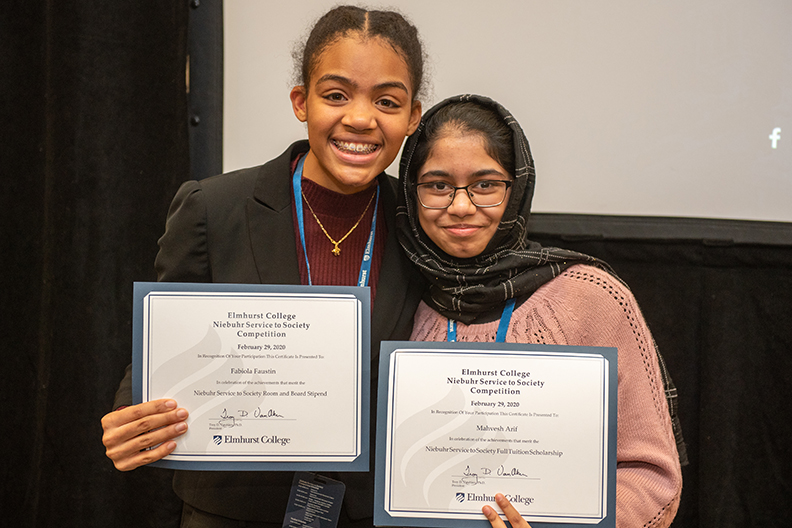 Mahvesh Arif, the winner of the full-tuition scholarship, and Fabiola Faustin, the second place winner of the Niebuhr Service to Society Scholarship Competition.