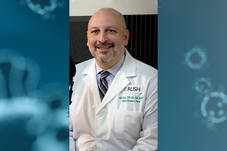 Elmhurst College alumnus Alexander Tomich ’95 manages infection prevention and control at Rush University Medical Center.
