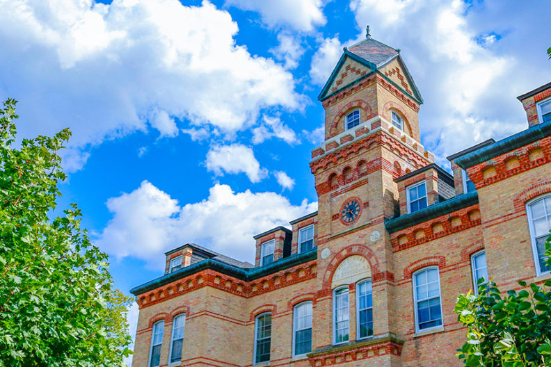 Old Main, on the campus of Elmhurst University in suburban Chicago, houses classrooms, a maker space and more.