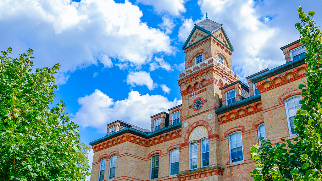 Old Main, on the campus of Elmhurst College in suburban Chicago, houses classrooms, a maker space and more.