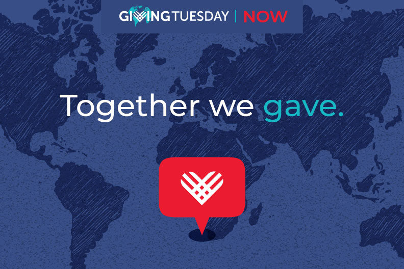 Screen shot of a presentation slide that reads "Together we gave" for the Giving Tuesday Now event.