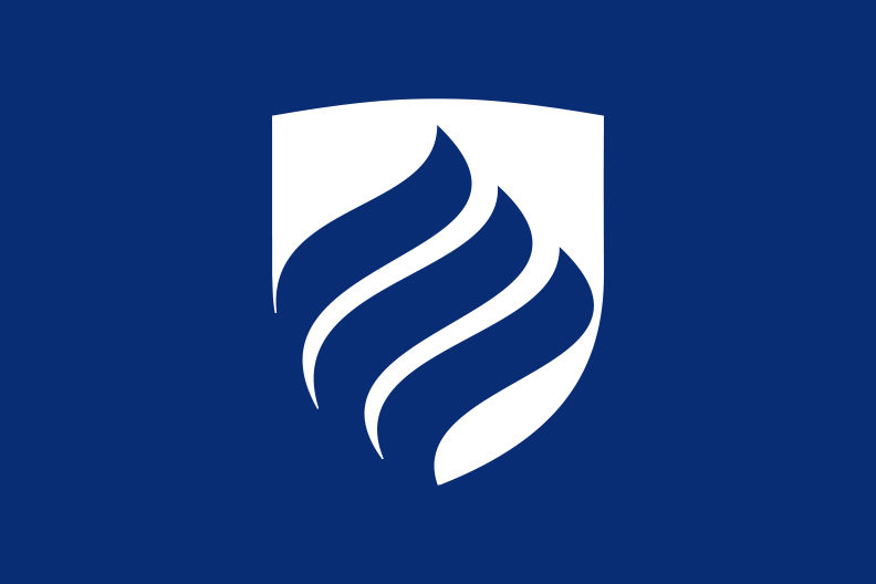 The Elmhurst shield is placed in white on a blue background.