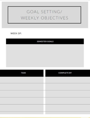 Thumbnail image link to the Goal Setting and Weekly Objectives printable PDF chart.