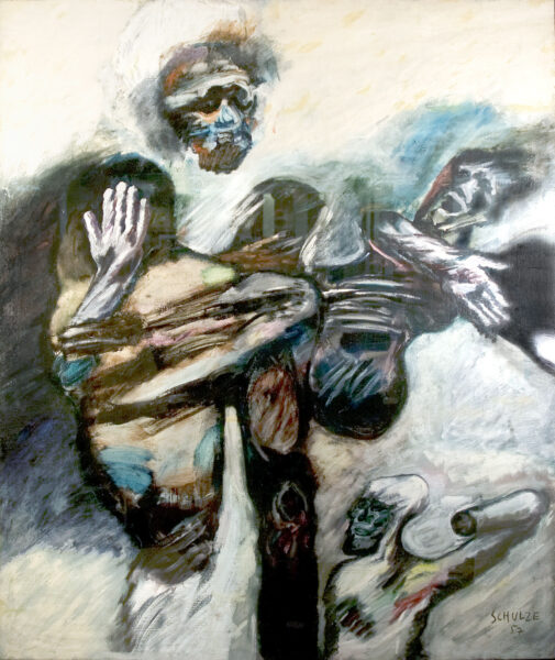 Pieta, a 1957 painting by the art critic Franz Schulze, is his modern interpretation of one of Western art's most famous pieces.
