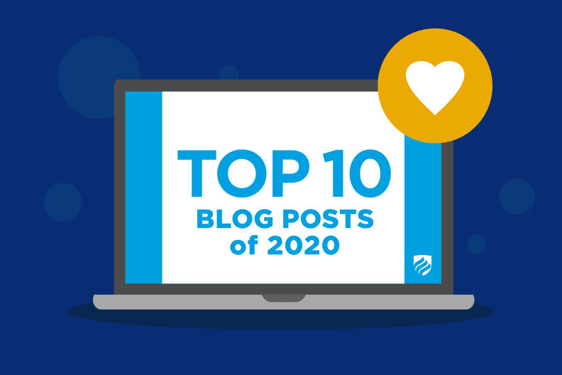 Illustration of a laptop screen reading "Top 10 Blog Posts of 2020."