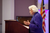 Supreme Court Justice Sandra Day O'Connor speaks on the campus of Elmhurst University in 2013.