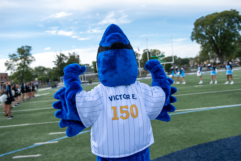 Victor E. Bluejay a the Homecoming Football Game.