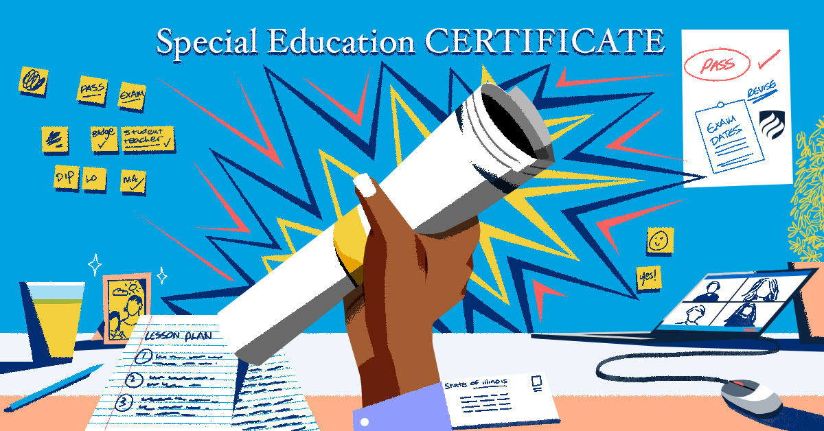 An illustration of a special education certificate being held up.