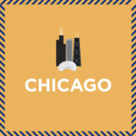 A decorative illustration with the city skyline that reads "Chicago."