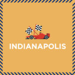 A decorative illustration with a race car that reads "Indianapolis."