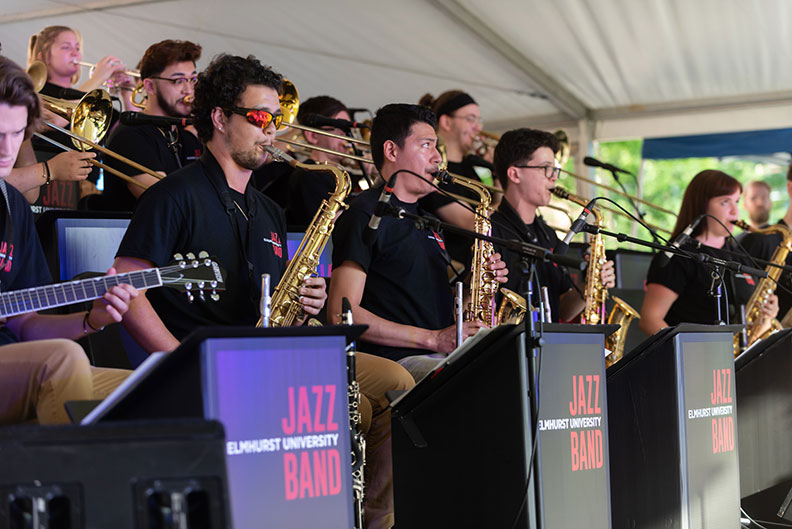 The Elmhurst University Jazz Band performs during the University's annual June Jazz outdoor concert.