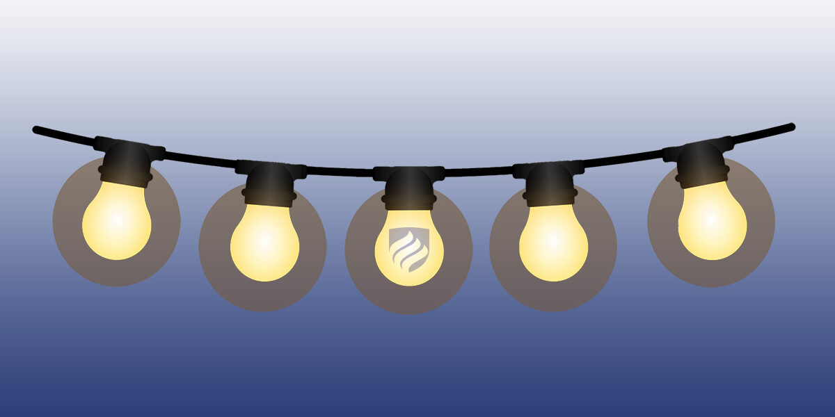 Illustration of a string of five lightbulbs, symbolizing how to measure innovation.