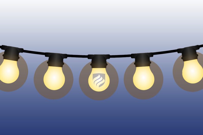 Illustration of a string of five lightbulbs, symbolizing how to measure innovation.