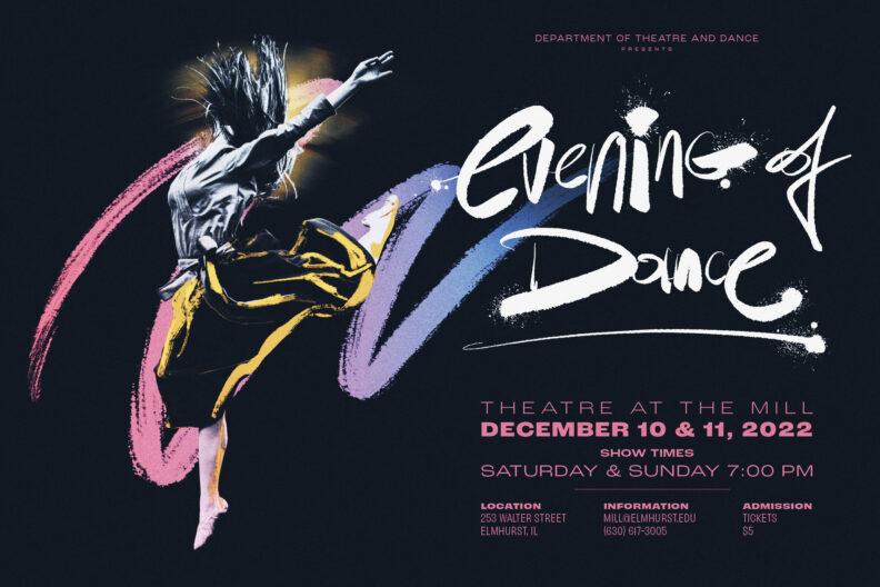 Promotional poster for the Elmhurst University Fall 2022 Evening of Dance performance.