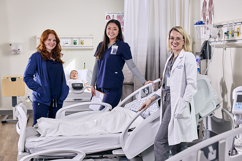 Students in the Health Sciences Building