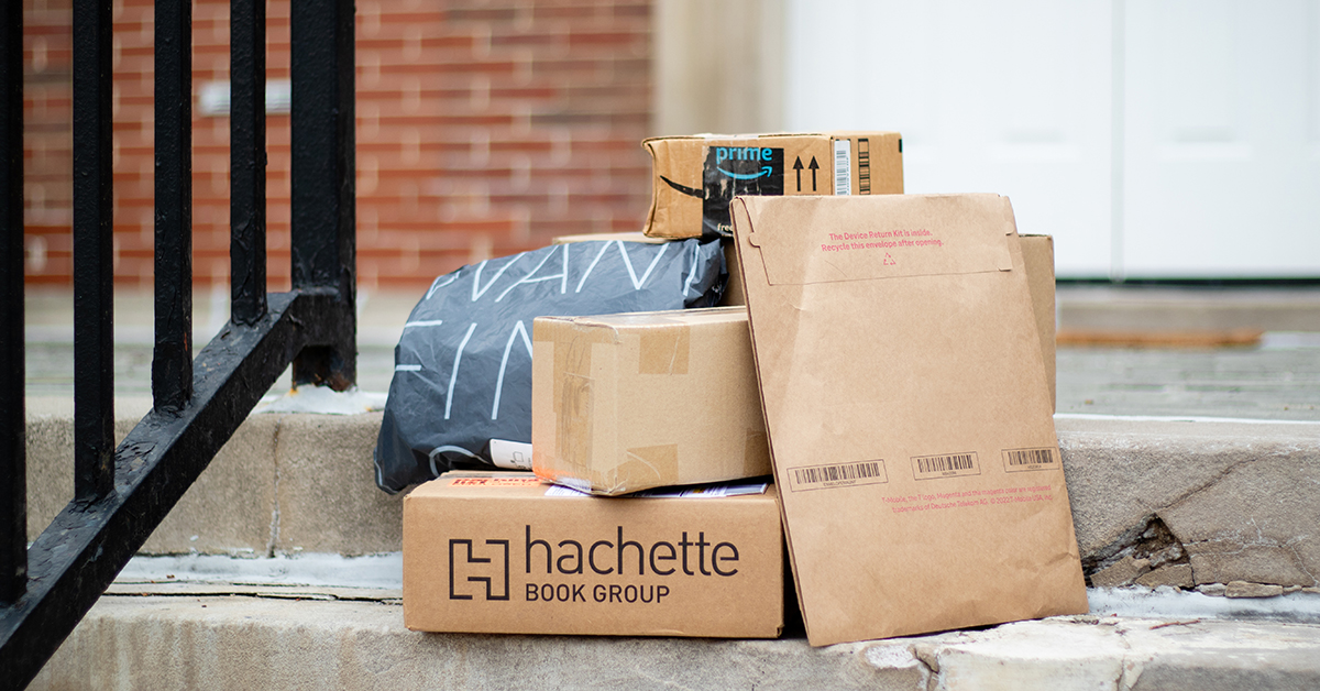 Shipping boxes on a staircase