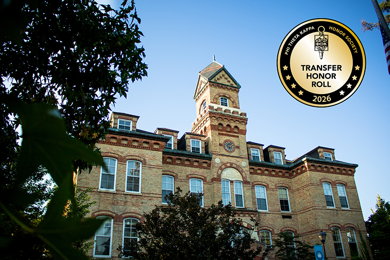 Old Main with Transfer Honor Roll badge